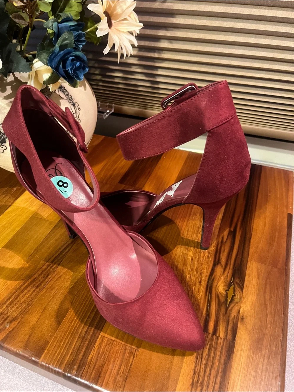 Burgundy Women's Burgundy Pointed-Toe Ankle-Strap Heels